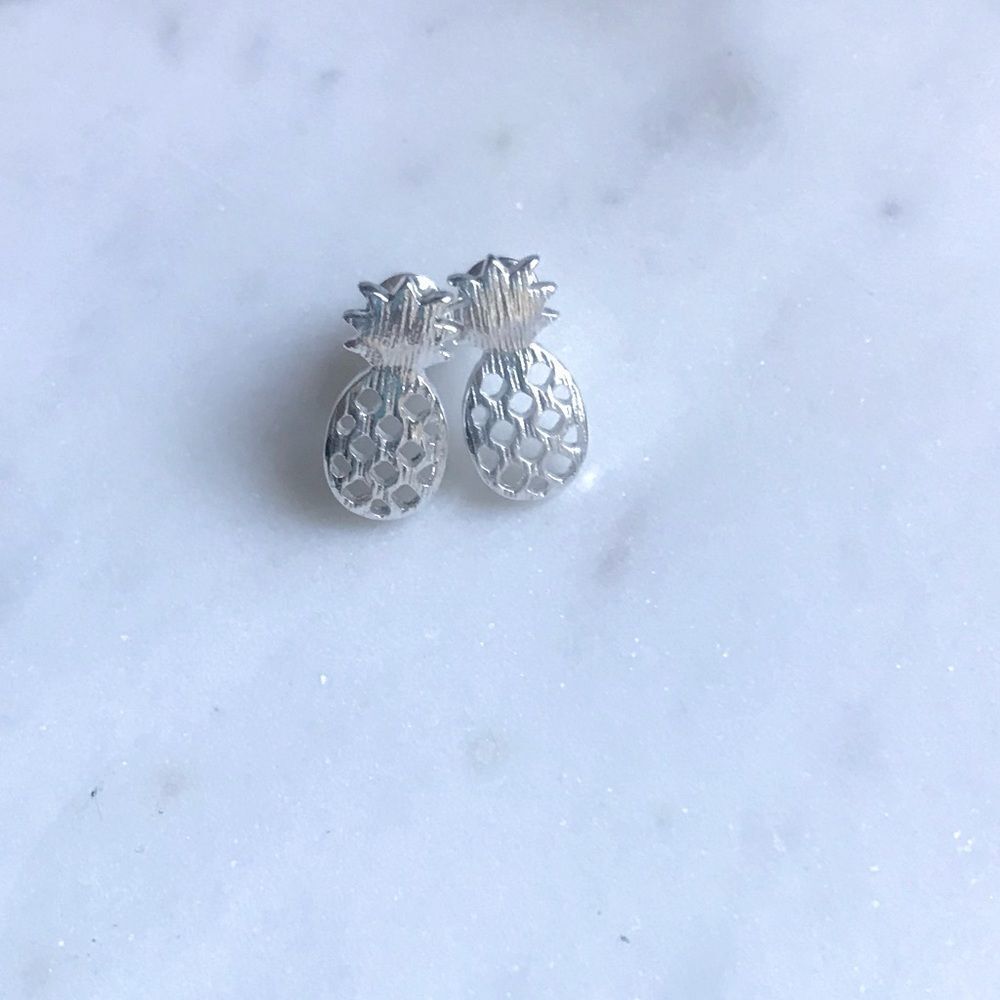 Silver Pineapple Earrings Jewelry Stud Post Women Accessory Boho Summer NEW